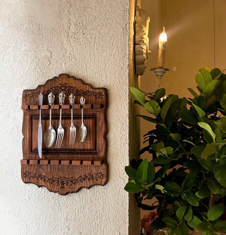 Muzi Creation Vintage Solid Wood Wall-Mounted Rack Wall-Mounted Storage Rack Spoon and Fork Holder Jewelry Rack