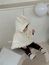 (New Years clothing) Aonos new baby bunny plus velvet cloak cute baby girl coat baby and childrens outing clothing