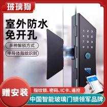 Glass dog office non-opening glass door fingerprint code lock shop with frame double door smart card door lock