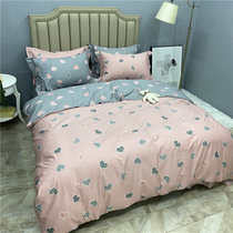 High-end princess style simple cotton twill bed four-piece ins Net Red love cotton quilt cover sheets pink