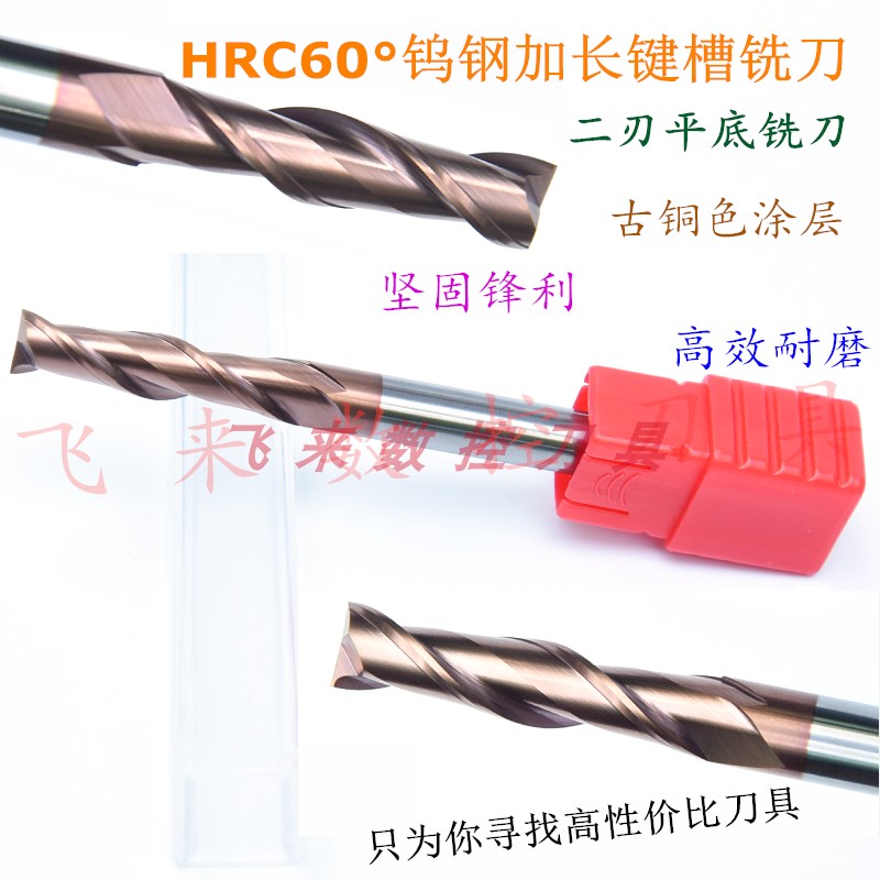 60-degree coated overall alloy lengthened tungsten steel 2-edged milling cutter 3 4 4 5 5 5 5 6 8 8 5*75*100