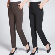Middle Aged Mother Pants Autumn Winter New Plus Suede Thickening Tightness High Waist Straight Drum Women Pants Loose Older Trousers