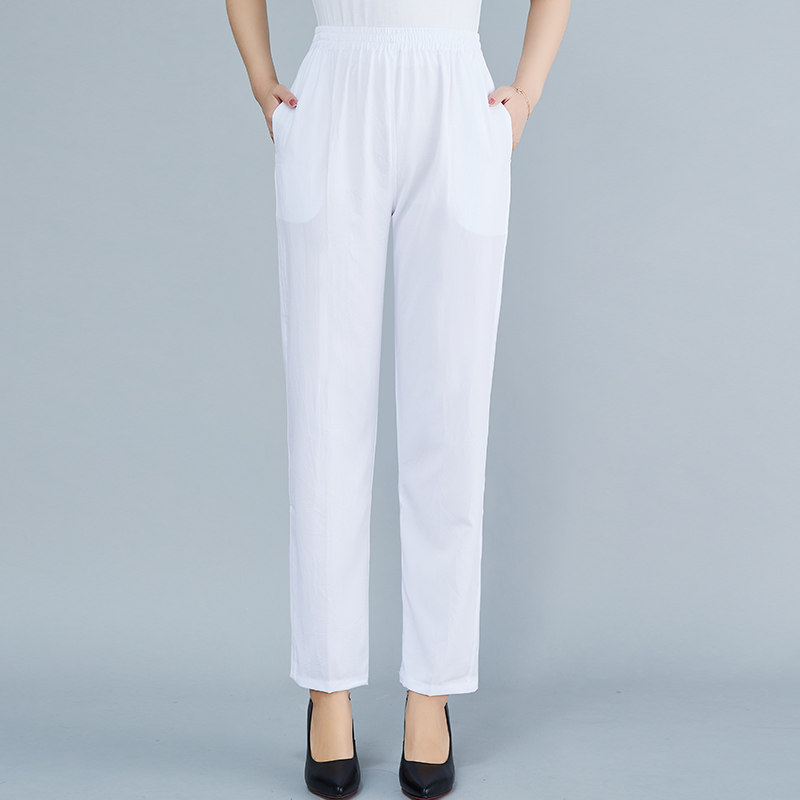 Summer thin mulberry silk middle-aged and elderly women's pants mom silk pants elastic high-waisted straight casual pants women's trousers