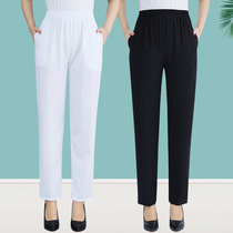 Mulberry Silk Mother Real Silk Pants Summer Thin middle aged woman pants High waist tightness waist straight cylinder long pants 90% pants