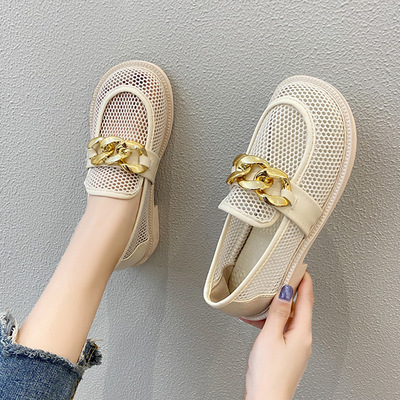 网鞋女透气网面镂空单鞋2021年新款网纱小皮鞋夏季薄款厚底乐福鞋