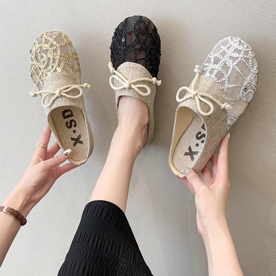 包头半拖鞋女镂空透气2021夏季新款平底软底懒人凉拖鞋ins潮外穿