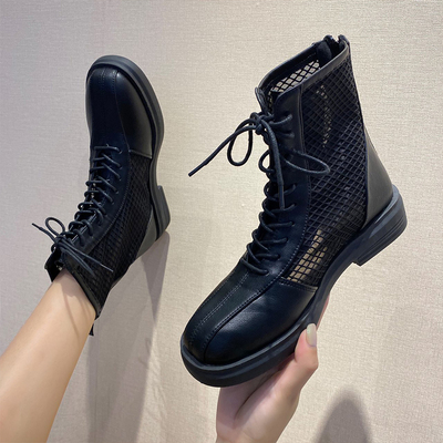 网面马丁靴2021年新款女春夏季透气网红瘦瘦靴黑色粗跟短靴凉靴潮