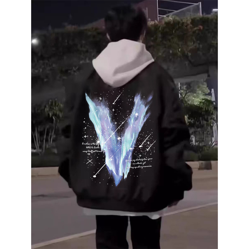 Spring and Autumn National Trend Star Print Bomber Jacket American High Street Black Baseball Jacket Versatile Unisex Jacket