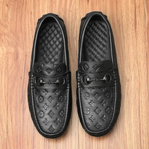 The first layer of cowhide Bean shoes mens soft sole 2020 new mens casual leather shoes black British Korean version of lazy shoes tide