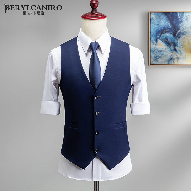 Blue Suit Vest for Men, Slim Fit, Korean Style, Business Casual, Formal Wear, Professional Work Vest, Fashionable Waistcoat