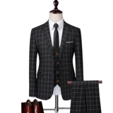 Костюм, модный комплект в английском стиле, мужской пиджак классического кроя, свадебное платье, 3 предмета, облегающий крой