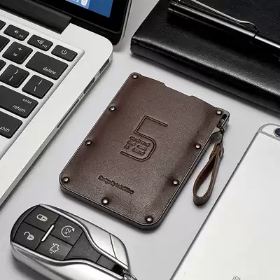 5CARD pull-out portable leather small wallet men's ultra-thin short metal credit card bag creative card set