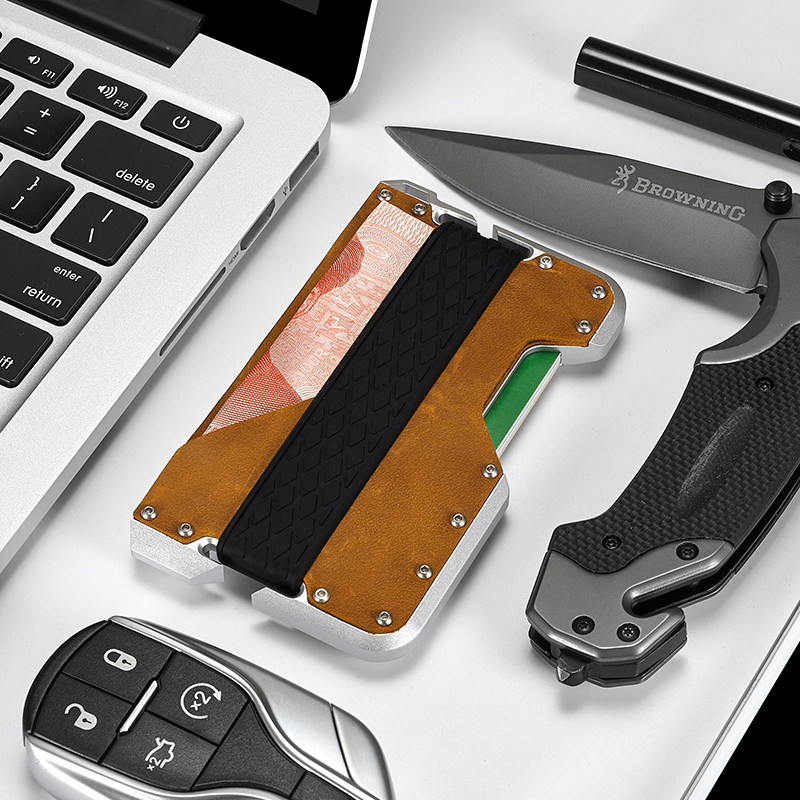 American creative metal card bag men's multi-functional aluminum alloy small wallet personality outdoor anti-theft brush credit card holder