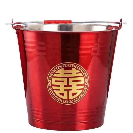 不锈钢喜桶结婚子孙桶一对新娘陪嫁用品红色水桶婚庆红桶桶子