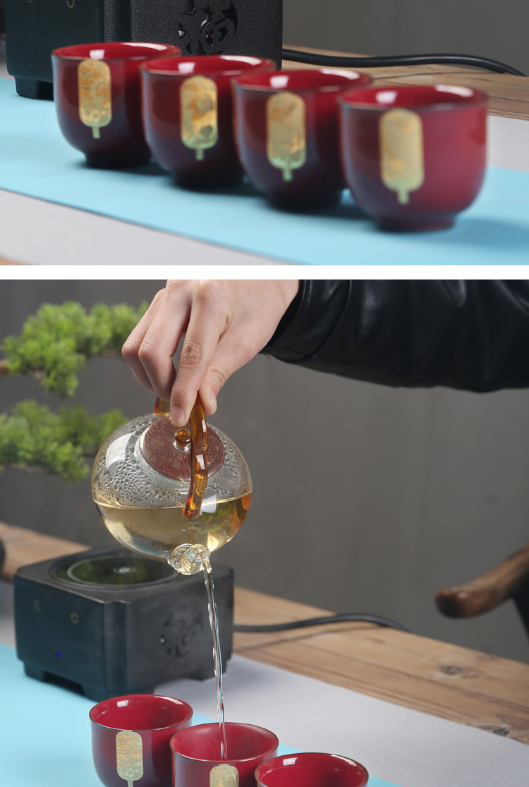 The Product porcelain sink ferro, ShouXi wealth fuels the tea set ceramic tea cup set of glass teapot tea set group