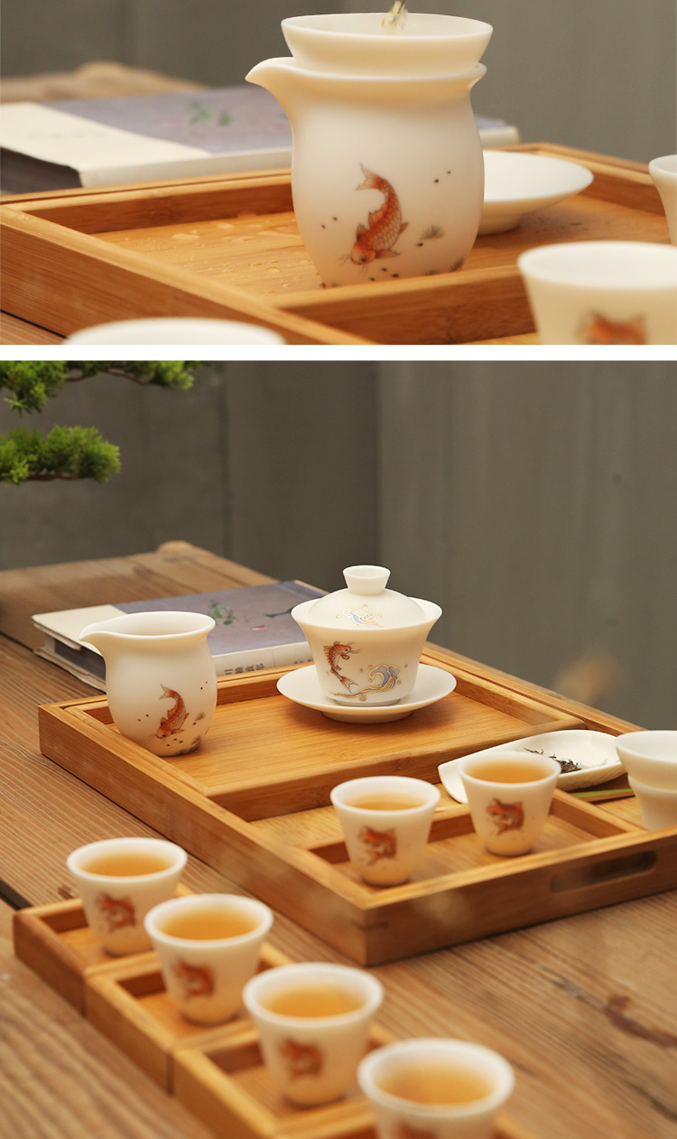 The Product dehua porcelain remit hand - made paint only three tureen checking porcelain cups single ceramic bowl tea set