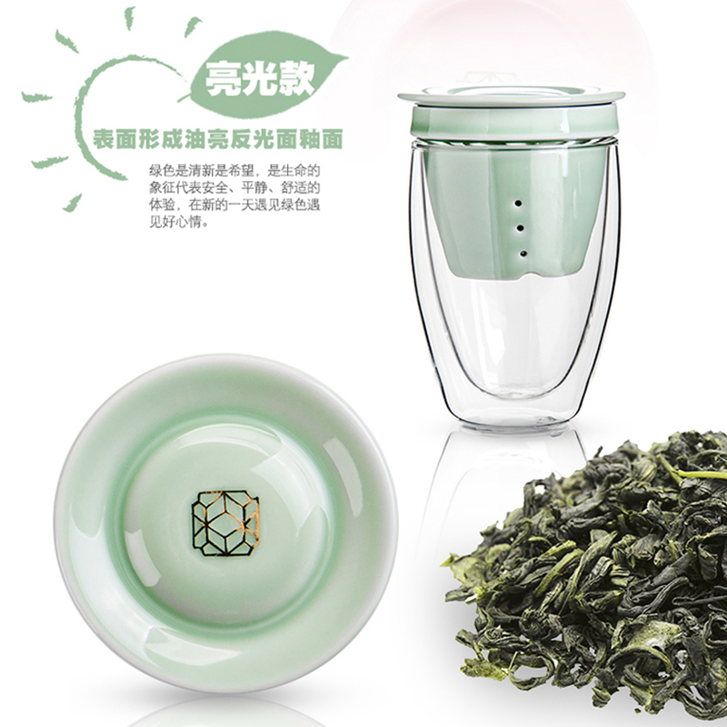 Porcelain sink filter against the hot heat transparent glass heart cup home tea cup office separation