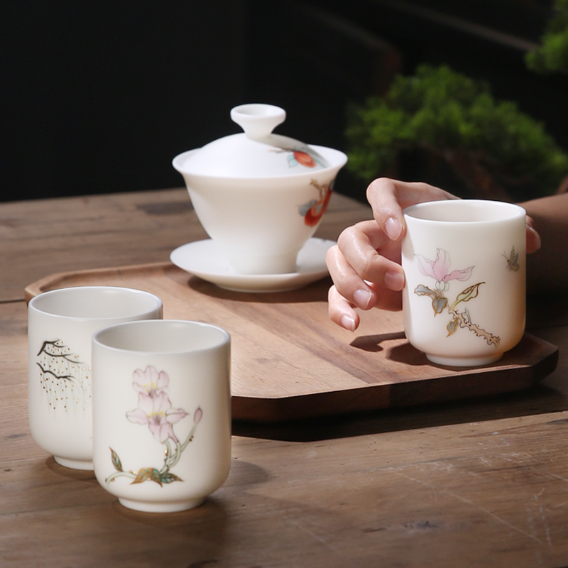 Dehua porcelain remit to burn white porcelain tonic hand - made paint straight expressions using tea cup support private custom handwritten single CPU