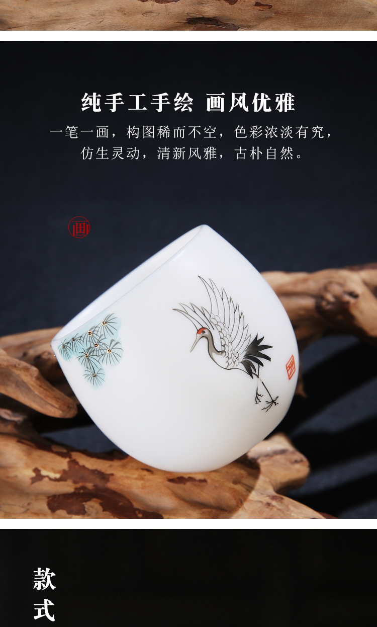 The Product master cup of dehua porcelain remit suet jade sample tea cup pine crane cheung tsing biscuit firing porcelain cups made private tea light