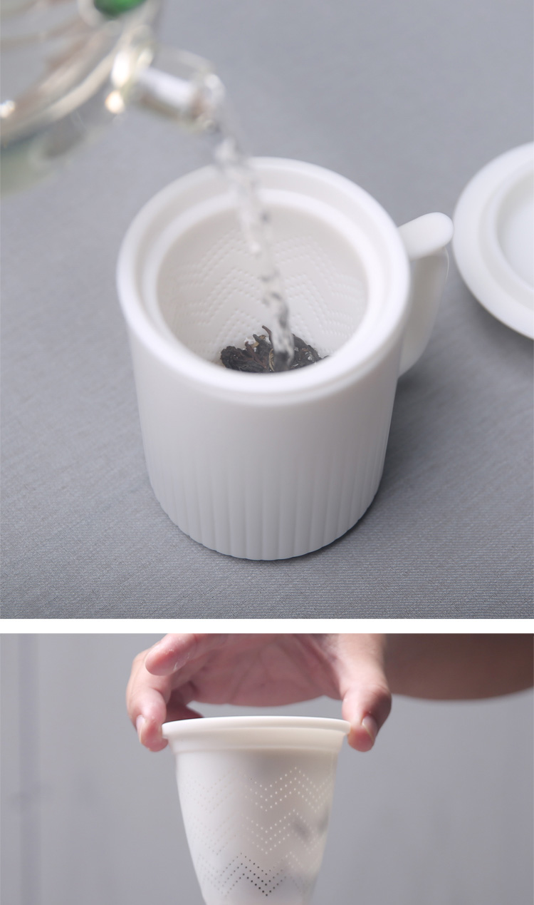 Products dehua porcelain remit suet jade white porcelain office glass vertical half cover filter cup tea separation ceramic tea cup