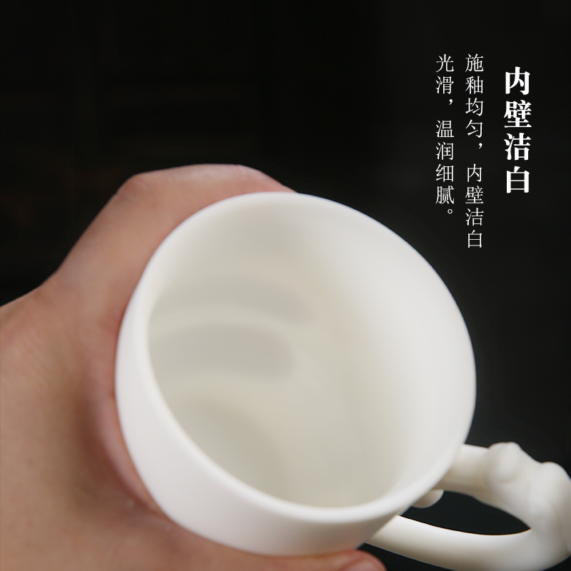 The Product porcelain sink Chinese dehua suet white jade lotus rhyme filter glass office cup with cover large porcelain tea cup