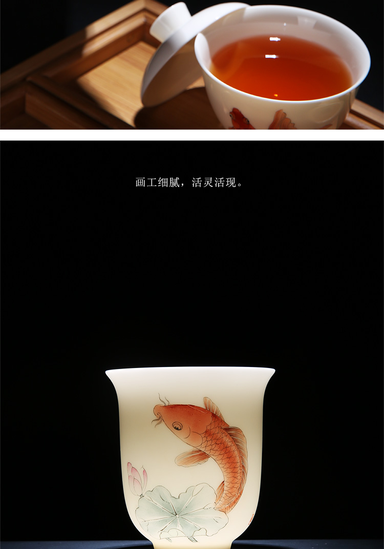 The Product owner for a cup of white porcelain porcelain remit large single teacups hand - made of new color lotus brocade carp fish sample tea cup from year to year