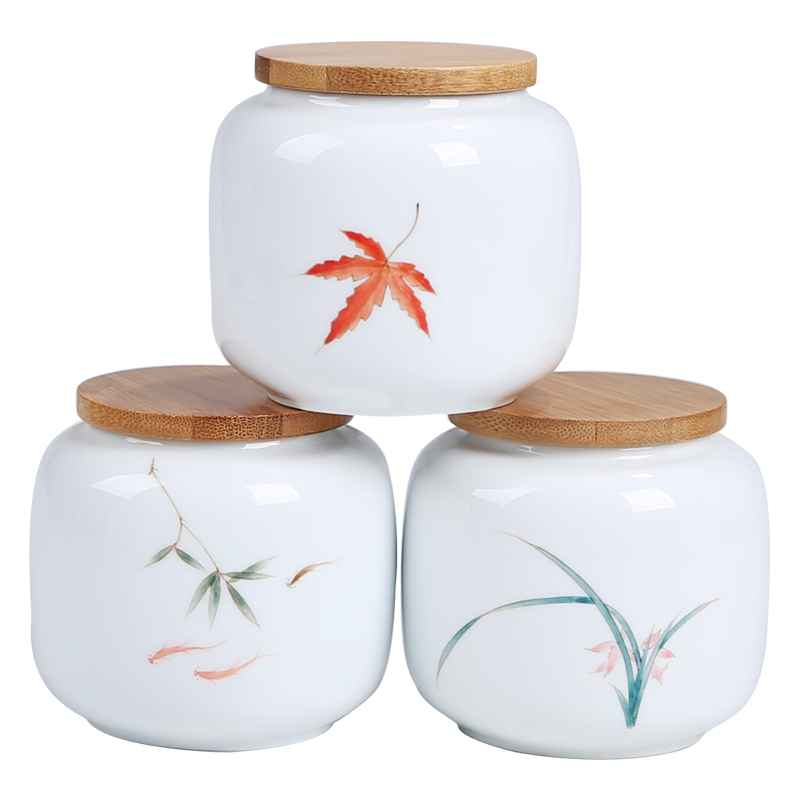 Porcelain sink bamboo cover by patterns ceramic POTS moistureproof storage jar airtight household bamboo caddy fixings cover the custom