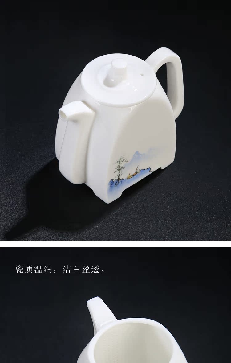 The Product white porcelain dehua porcelain porcelain remit kung fu tea set 6 cups of a complete set of household gift teapot hand - made of scenery