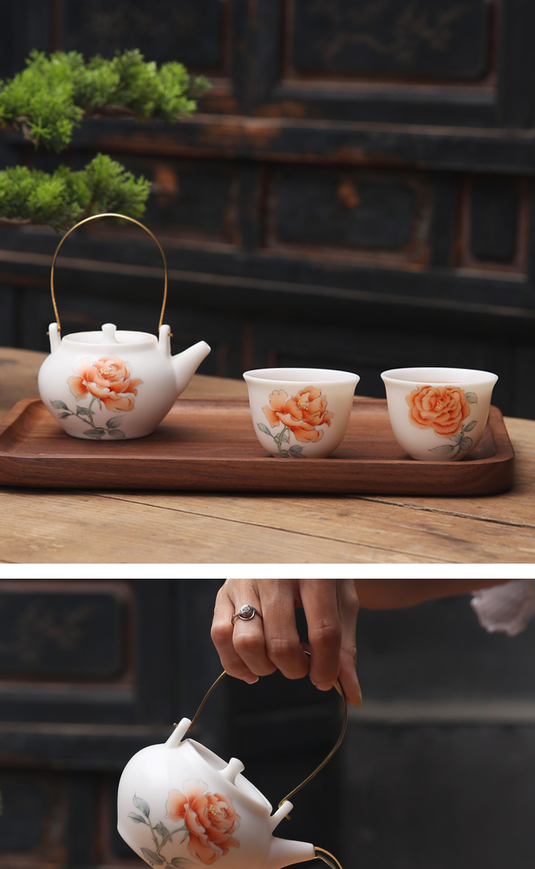 The Product porcelain sink white porcelain teapot Chinese rose girder suet jade teapot ceramic famille rose kung fu tea pot