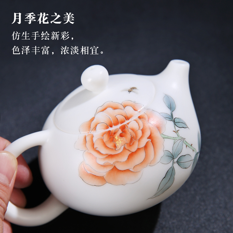 The Product porcelain sink ceramic teapot xi shi pot of pure manual hand - made white porcelain Chinese white teapot household new Chinese style tea set