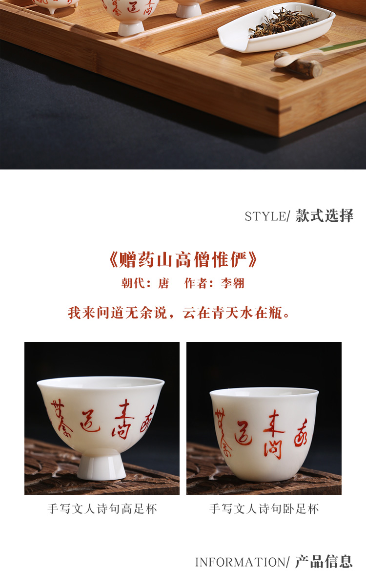 The Product porcelain sink white porcelain teacup best master single CPU, handwritten literati poem sample tea cup calligrapher with ceramic tea set