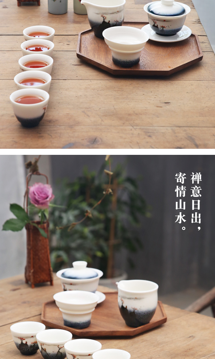 The Product porcelain collect kung fu tea set jade kilns changes China wind landscape zen ceramic three tureen tea cups