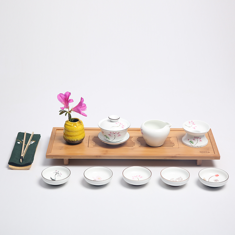 Porcelain sink know bamboo tea tray tea set suit visitor teahouse that occupy the home of a complete set of ceramic kung fu tea tea