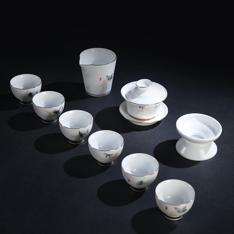 The Product porcelain collect jade porcelain tureen worm fly kung fu tea set three manual tureen dehua white porcelain tea cups to use