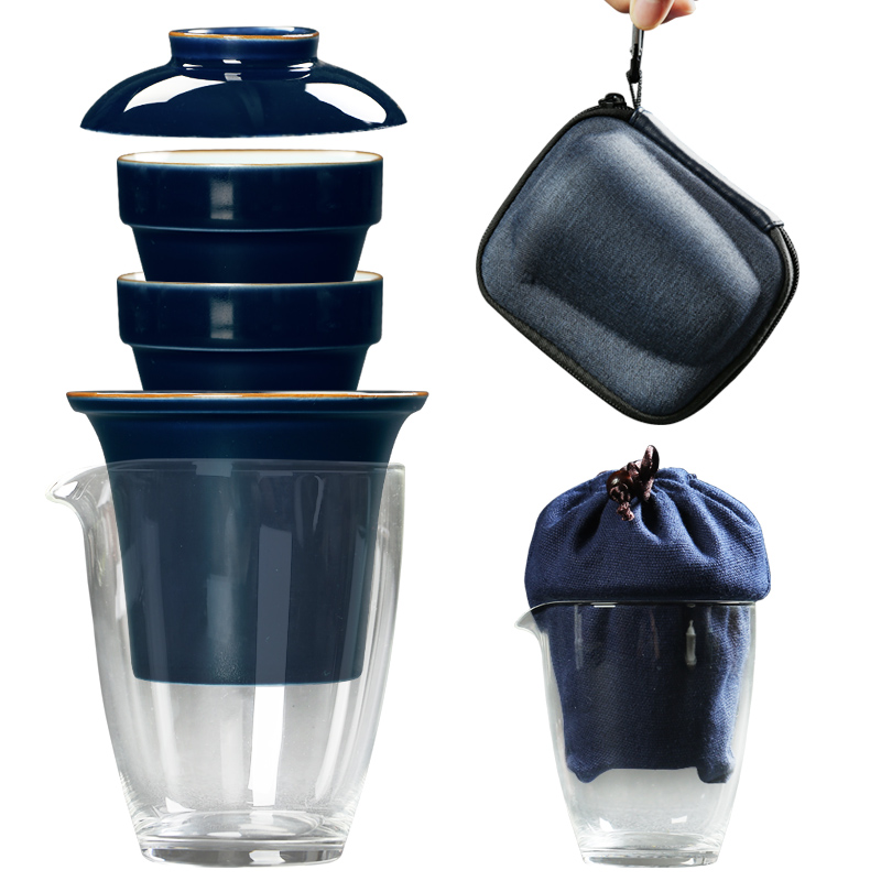 The Product celadon porcelain remit crack glass ceramic filtering kung fu tea set with a pot of portable travel two cup and glass cup