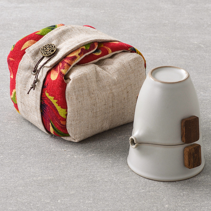 The Product porcelain sink cotton and linen cloth printing travel tea set two portable receive a sheet and a pot of crack portable bag