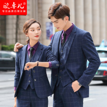 Plaid suit suit womens autumn and winter mens and womens same business suit OL dress Bank work clothes