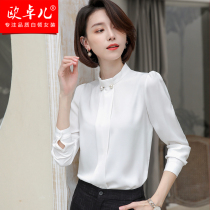 Spring and Autumn New White Shirt Womens Long Sleeve Top Korean Temperament Stand Collar Professional Shirt Dress Overalls