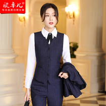 Formalwear womens waistcoat set Spring and Autumn New temperament professional stripe horse clip waistcoat uniform hotel work clothes