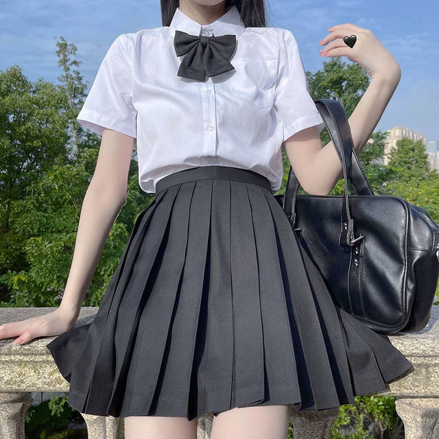 Fat MM plus size plus Japanese style JK uniform solid color pleated skirt A-type fat shirt to cover fat and make fat girl students