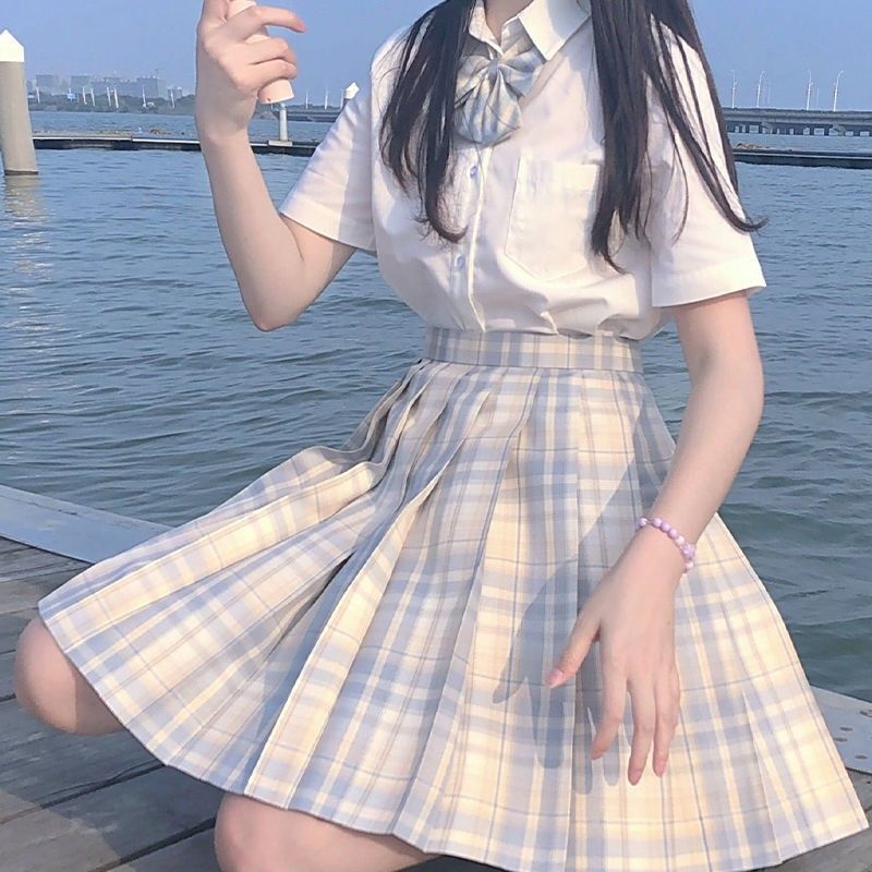 Plus-Size Jk Uniform Japanese Sweet Style Long and Short Sleeve Student Two-Piece Set for Women Summer Pleated Skirt College Style Versatile Plus-Size Jk Uniform Japanese Sweet Style Long and Short Sleeve Student Two-Piece Set for Women Summer Pleated Skirt College Style Versatile