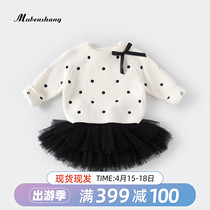 Wood Benchamp Girl Baby Autumn Winter Clothing Suit Girl Foreign Air Sweater Suit Winter Children Clothes 2022 new