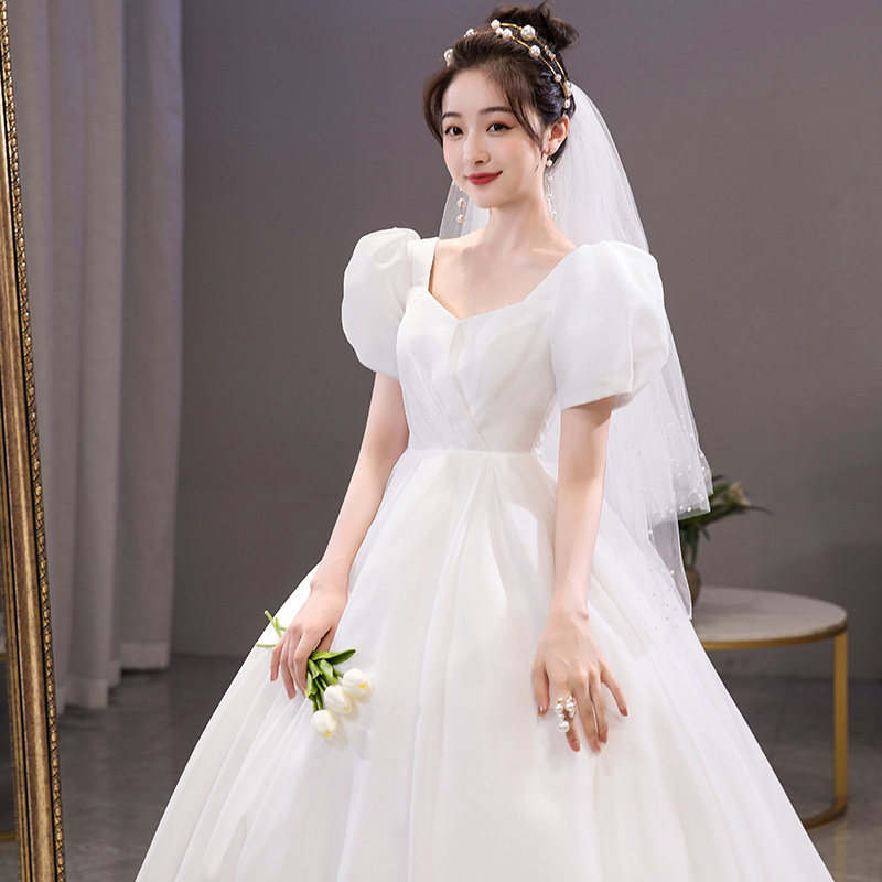 Puff Sleeve Wedding Dress Bride 2026 New Main Wedding Dress High-End Texture Plus Size Fat mm High-End Maternity Simple Lightweight