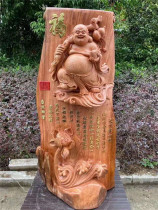 Woodcarving Maitreya Buddha statue big belly happy smile Buddha Rosewood Yew camphor cliff carving root carving ornaments