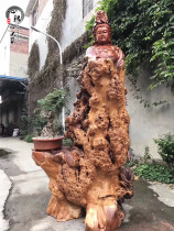 Natural Original Ecological Solid Wood yew tree root wood root carving ornaments large Guanyin floor decoration crafts set