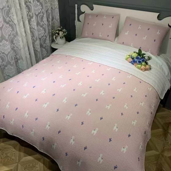 Korean washed pure cotton double-sided twill quilted four-season cartoon bed sheet bed cover mattress can be equipped with a three-piece set