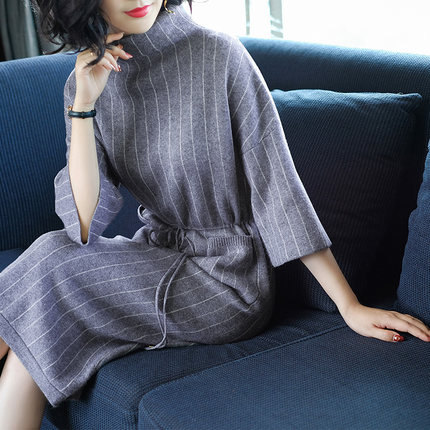 羊毛毛衣连衣裙秋冬女2018新款欧美修身气质