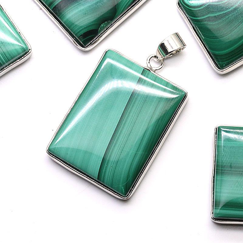 E4 African Malachite Raw Stone Polished Square Pendant Unadorned Pendant for Men and Women Jewelry Pendant Collection Mineral Gemstone