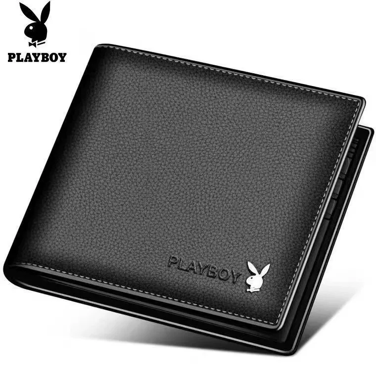 Портмоне кожаное мужское складное короткое Playboy, натуральная кожа, увеличенная толщина