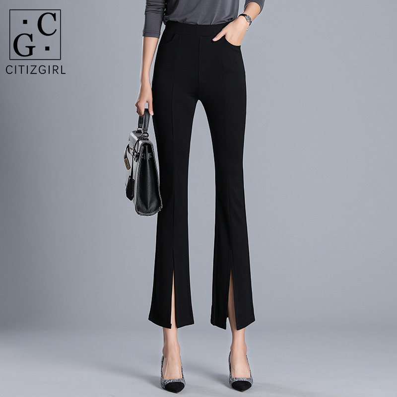Front split micro flared pants women's high waist hanging 2021 spring new suit nine-point slim thin pants women's 935